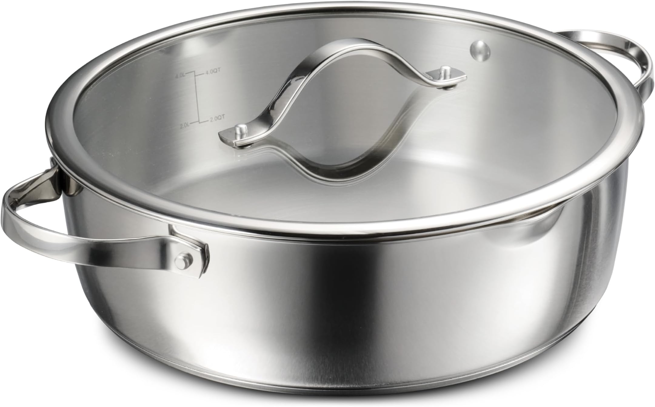 Tempo Tri-Ply Base Stainless Steel 6-Quart Braiser Pan with Glass Lid, Induction-Ready, Oven-Safe, Dishwasher-Safe