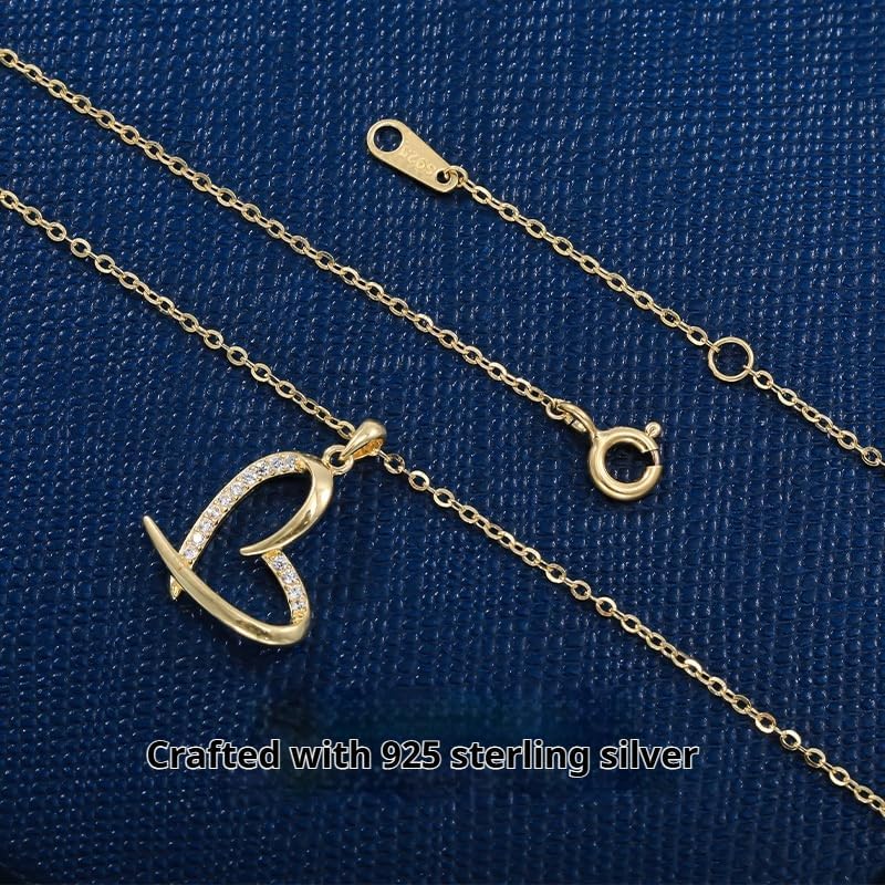 JOLINO Gold Heart Necklace,925 Sterling Silver Plated with Platinum,Heart Pendant Necklace with Cubic Zirconia, Elegant Love Gift for Valentine's Day, Anniversary, Birthday, Christma - Image 4