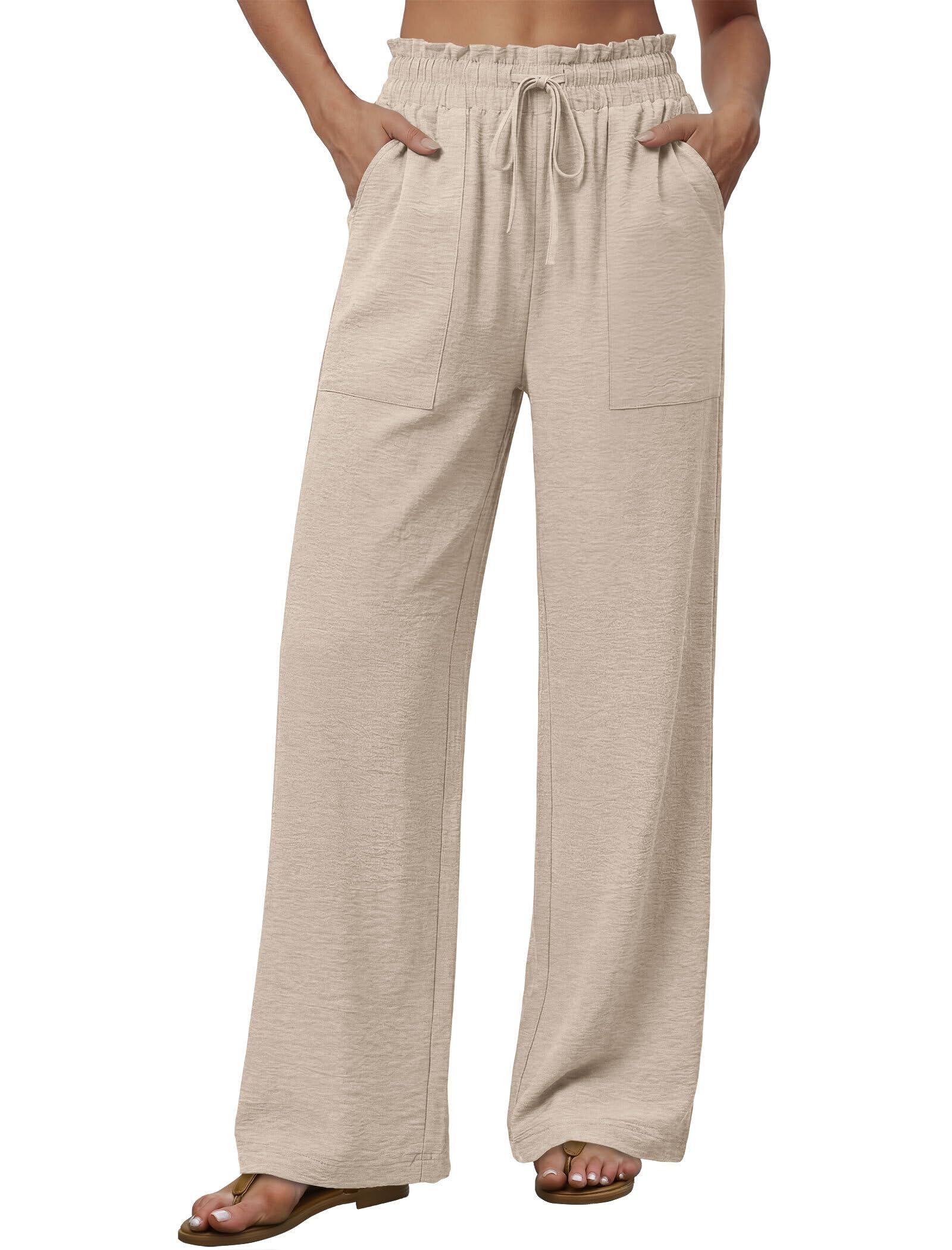 WIHOLL Women's Wide Leg Pants with Pockets Drawstring Loose Trousers Business Work Pants Summer Beach Vacation Clothes — view 2