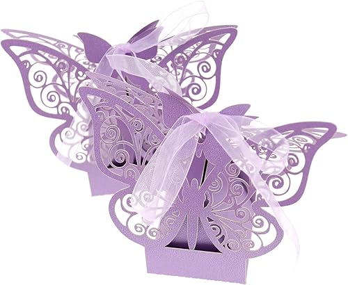 SING F LTD 50pcs púrpura favor boda dulce cajas de papel conjunto mariposa forma chocolate regalo nupcial cumpleaños