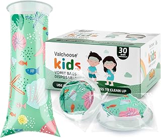 Valchoose Individually Wrapped, Throw up Bags Disposable Kids 30 Pack, 800ml Emesis Bags Disposable Kids, Handy, Sturdy, Easy to Use, Leak Proof for Car Sick, Motion Sickness, Chemo (Submarine World)