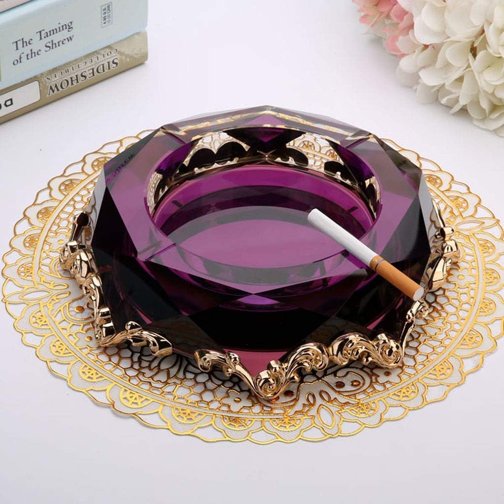 Ashtray Creative Alloy Crystal Glass Octagon Ashtrays Cigar Cigarettes Ash Tray Holder Home Office Desktop Decoration (Color : B)