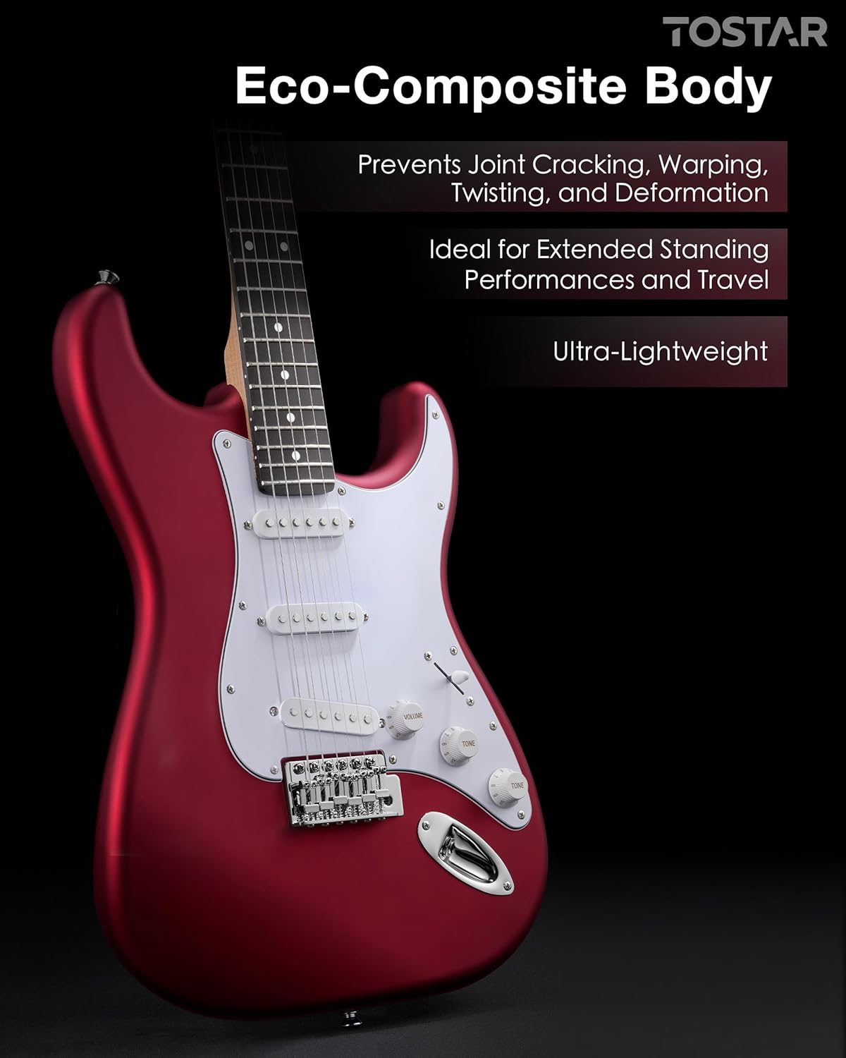 Tostar 39" Full Size Electric Guitar Kit For Beginners and Adults, SSS Pickup Guitarra Electrica Set Includes Tremolo Bridge, Lightweight Matte Finish, Amp, Strings, Gig Bag, Birthday Gifts, Red