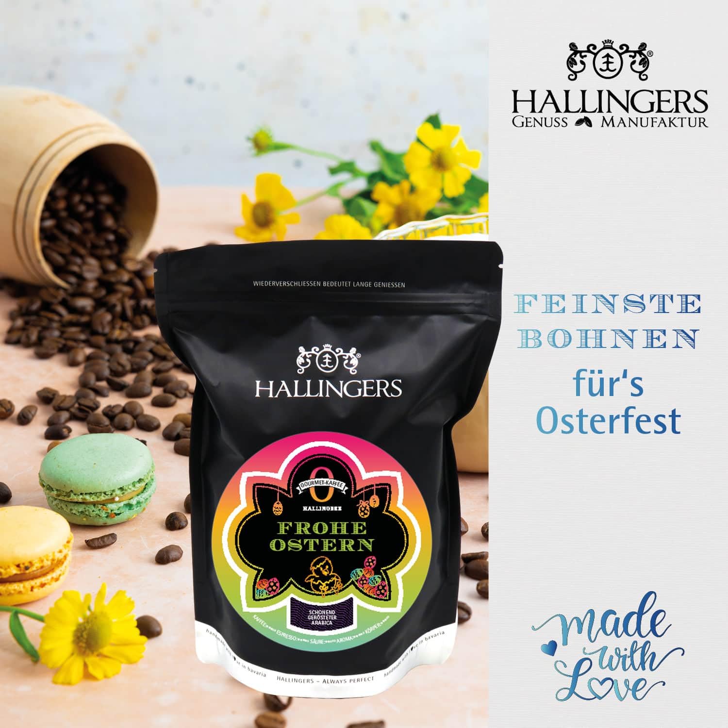 Hallingers Genuss Manufaktur Feinkost Oster-Geschenk-Set - XXL-Geschenkkorb "Gruß vom Osterh..." großer Ostergruß Ostereier, Müsli, Kaffee, Konfitüre, Olivenöl & mehr, Ostern Körbchen für Frauen