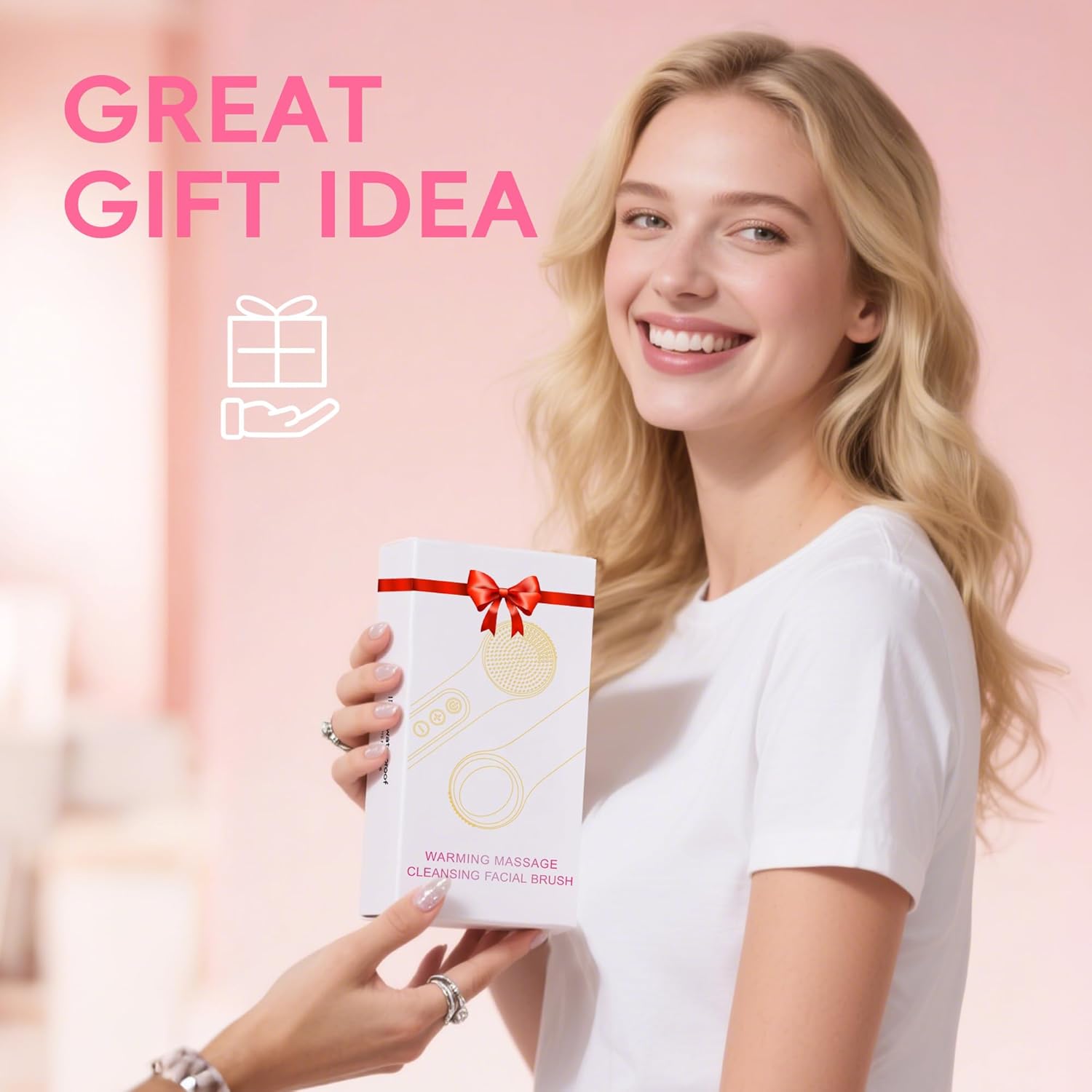 Facial Cleansing Brush, 2 in 1 Rechargeable Silicone Face Scrubber with Heat Massage Head, Electric Vibrating Exfoliating and Massaging, Waterproof Face Cleanser for Women and Men (Pink) - Image 8