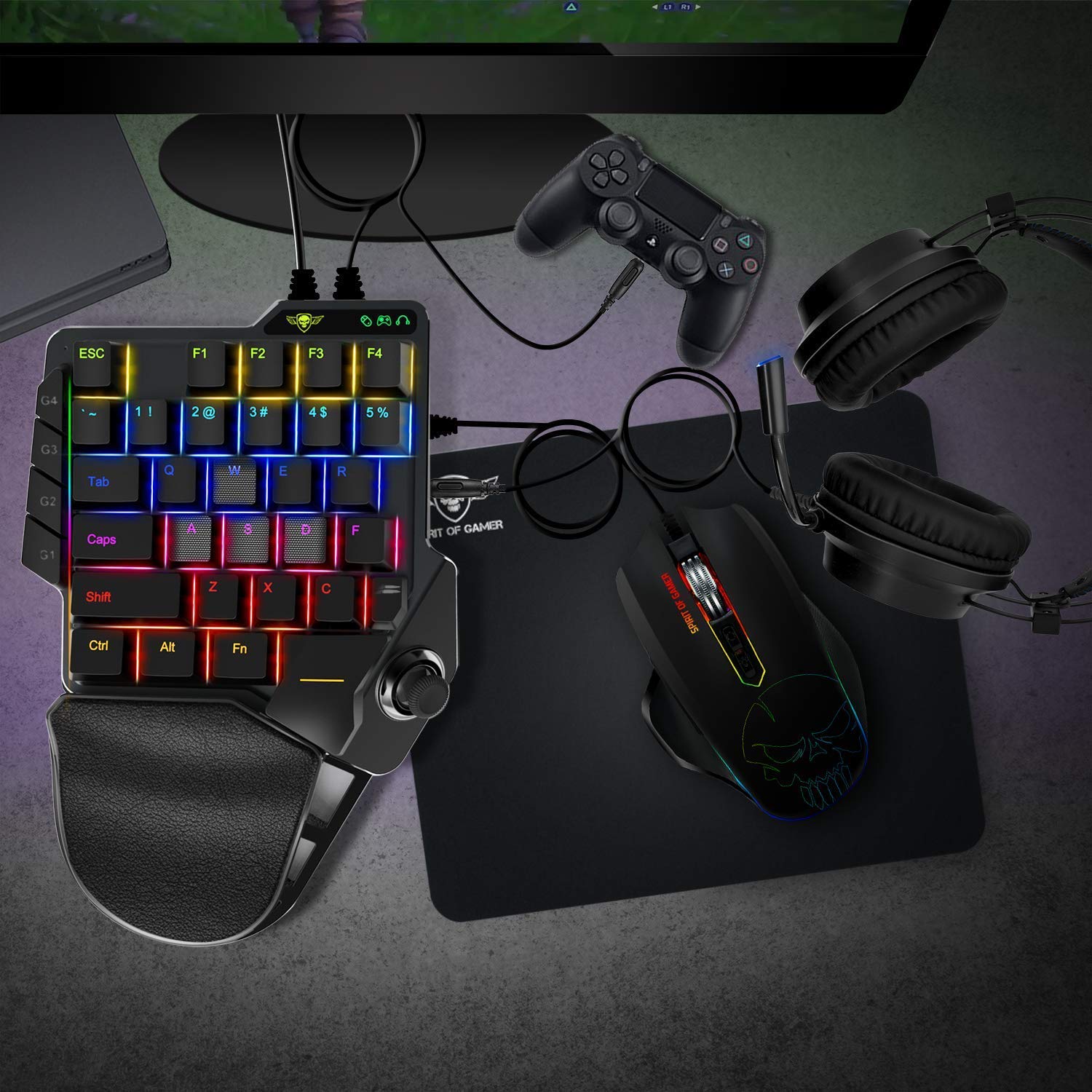 Spirit Of Gamer - Convertidor Xpert G900 - Pack 3 en 1 Teclado RGB + Ratón + Alfombrilla de ratón para PS4, Xbox S/X/One y Consolas de PC - Teclado Opto Mecánico - Ratón 7 Botones 3200 dpi