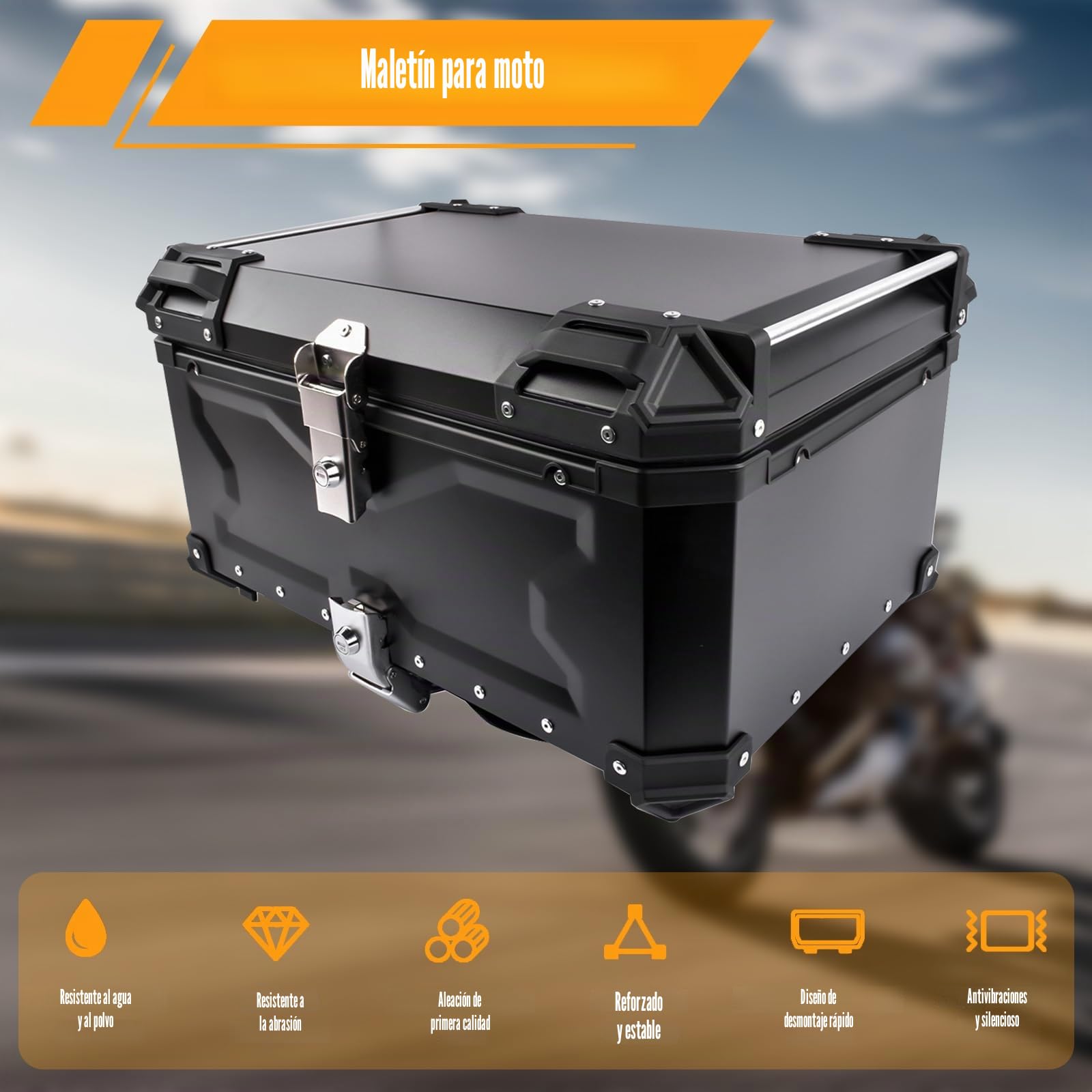 65L Motocicleta Top Case Aluminio Impermeable, Boot Caja Trasera con Cerradura de Seguridad para el Equipaje con Placa de Montaje, Negro