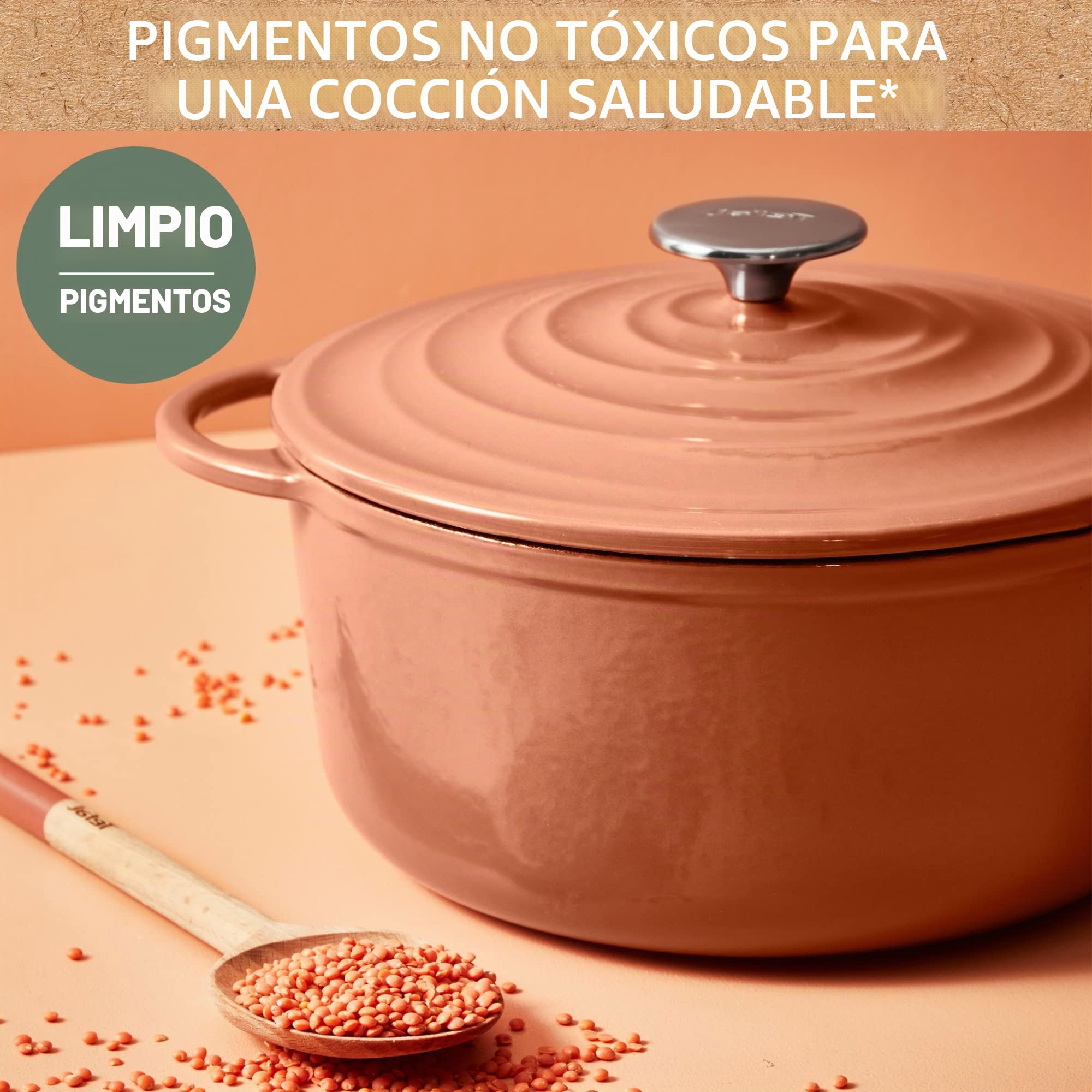 Tefal LOV E2600504 - Cacerola de hierro fundido esmaltado con tapa, 29 cm, 7,4 L, horno holandés, todo tipo de fuegos, olla de hierro fundido, ollas de cocina, aptas para lavavajillas, terracota,