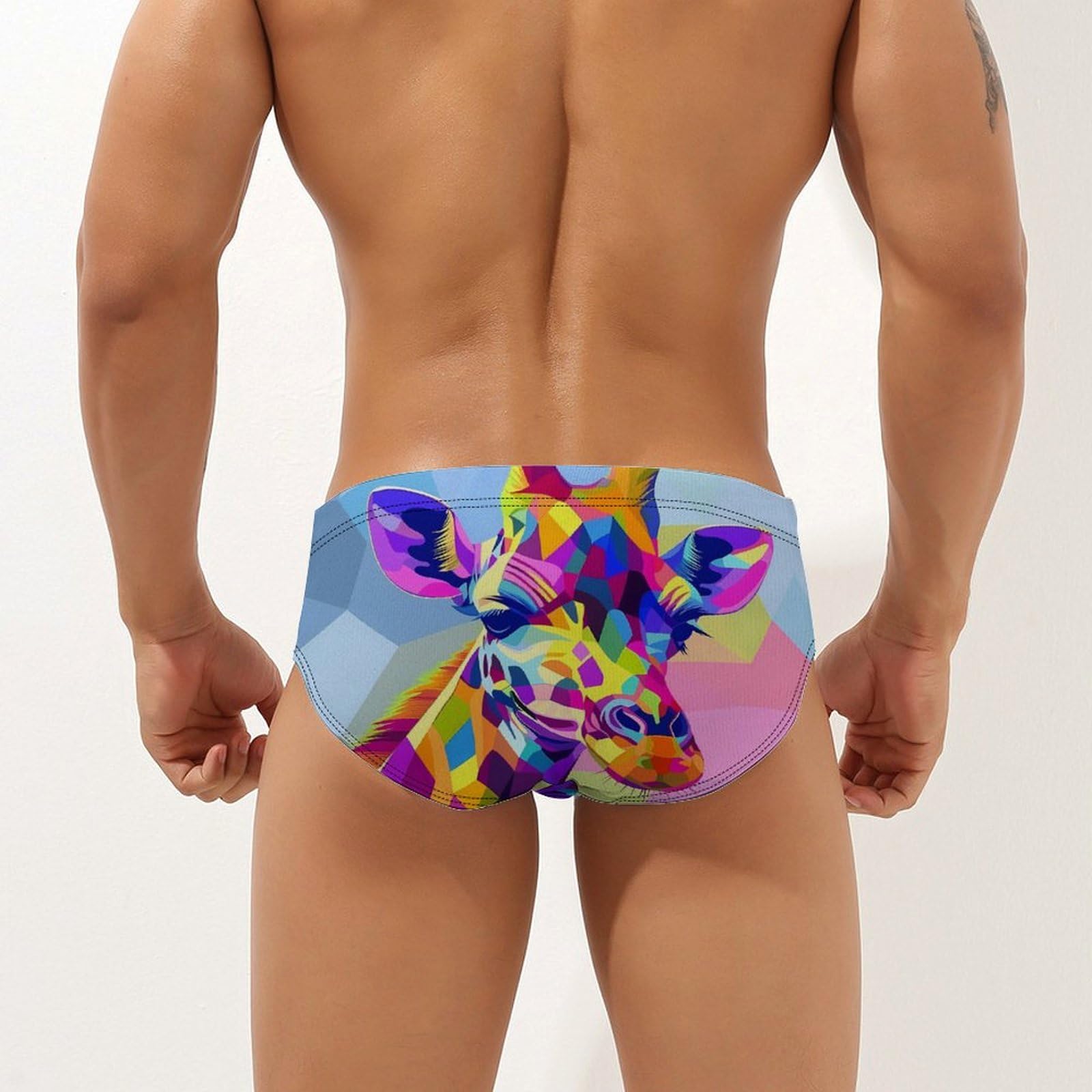 Giraffe Funny African Animal Mens Swim Briefs Quick Dry Swim Trunk Bikini Underwear Swimsuit XL