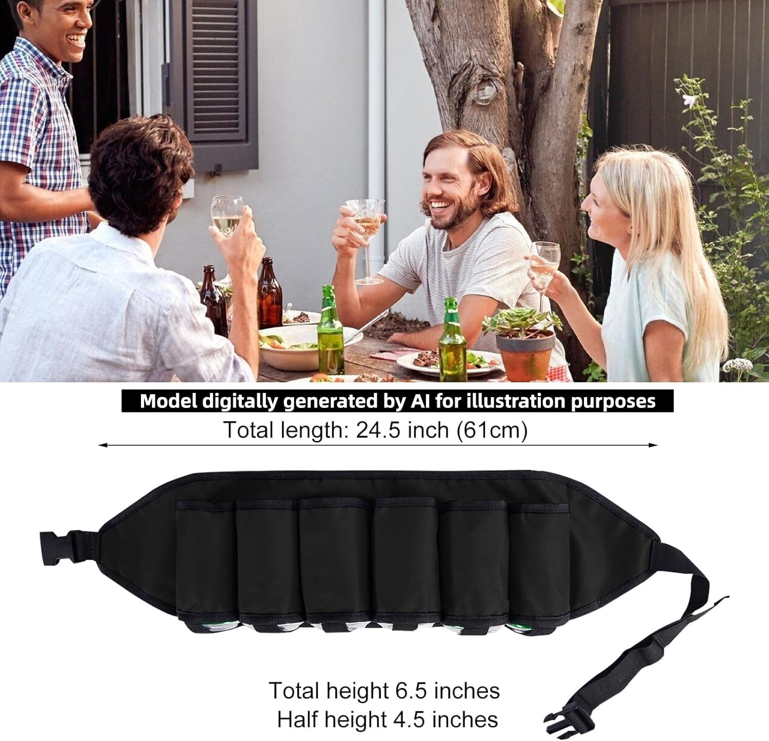 Beer Belt Holder, 6 Pack Beer Bandolier, Adjustable Beers Holster Fanny Pack, Beers Belts Holster Accessories for Men Women, Fit Picnic Party Camping BBQ Hiking, Gift for Friend, Family image 4
