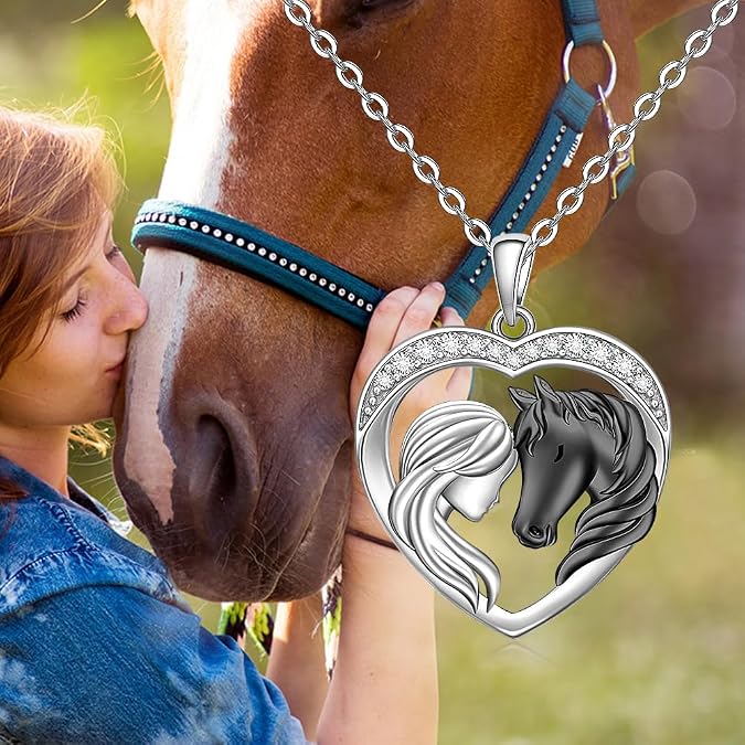 Fenthring Horse Necklaces for Women Sterling Silver Heart Animal Pendant