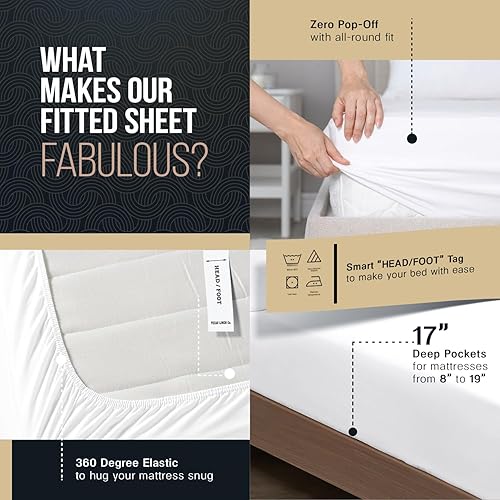 Miniatura 5 de Comfy Sheets - Juego de sábanas de 600 hilos, 100% algodón, 4 piezas de algodón de fibra larga para cama, transpirable, suave y sedoso, se adapta a