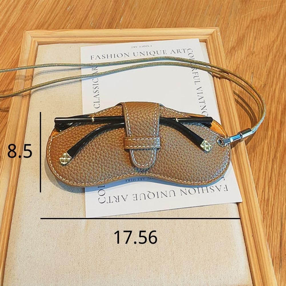 FASHIXD Glasses Case Portable Travel Sunglass Case with Lanyard Eyeglass Pouch Bag Sunglass Holder for Purse For Women Men (Classic-Brown)