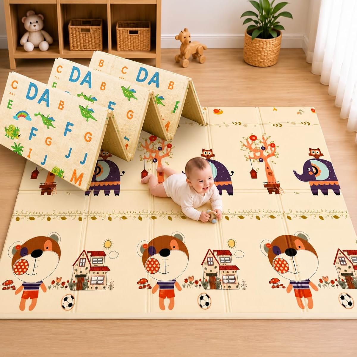 TARKAN Extra Thick Reversible Baby Play Mat For Hard Floor, BIS Safety Certified, BPA Free Foldable Foam