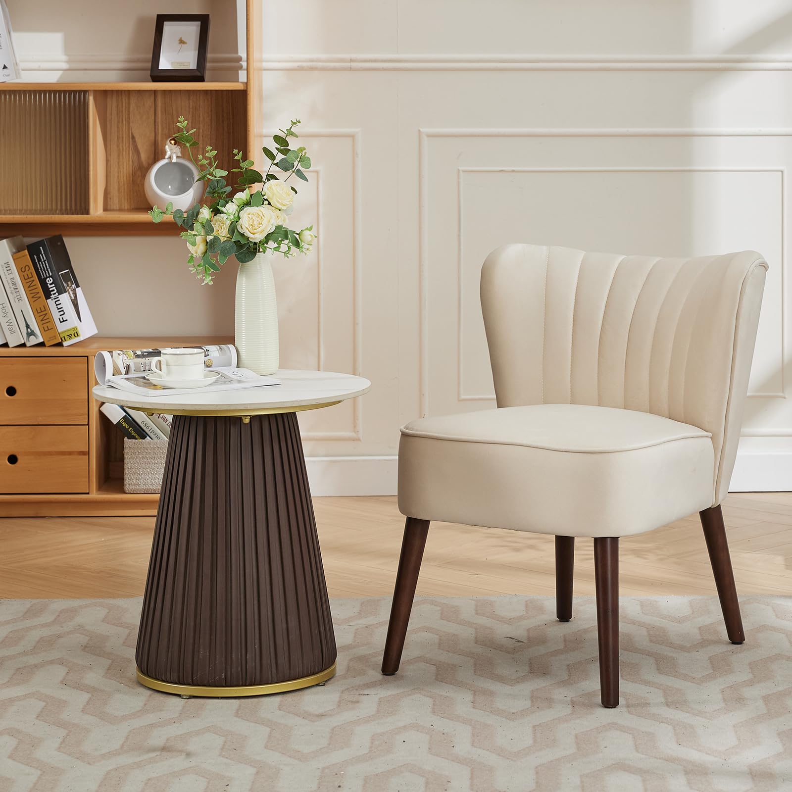 OPULENTHOME Chaise d'accent moderne en velours - Chaise rembourrée avec pieds en bois massif - Fauteuil lounge sans accoudoirs - Pour salon, chambre à coucher et cuisine - Charge maximale : 136 kg