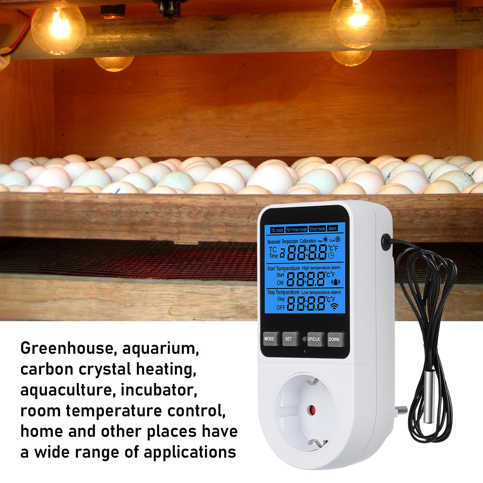 Prise Thermostat Numérique 230V 16A – Régulateur Température & Humidité Avec Minuterie Pour Serre, Aquarium, Reptiles & Incubateur