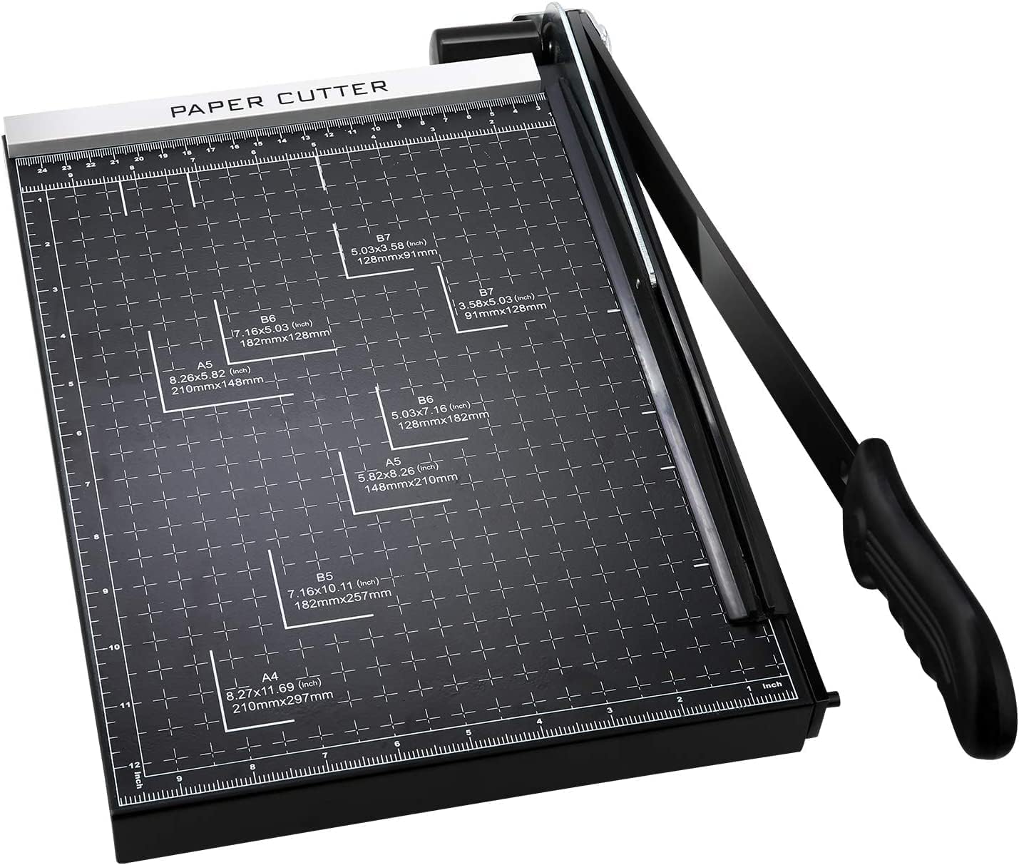 Taglierina a ghigliottina A3-B7,300-485 mm, lunghezza di taglio per cartone e base in metallo, con blocco lama di sicurezza e doppia guida, capacità 10-12 fogli (nero, 300 mm)