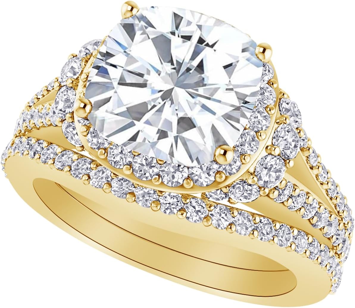 Houston Diamond District 1-8 Carat (ctw) Round Cut LAB GROWN Diamond Two Rows Of Diamonds Wedding Bridal Set (Color H-I Clarity VS1-VS2)