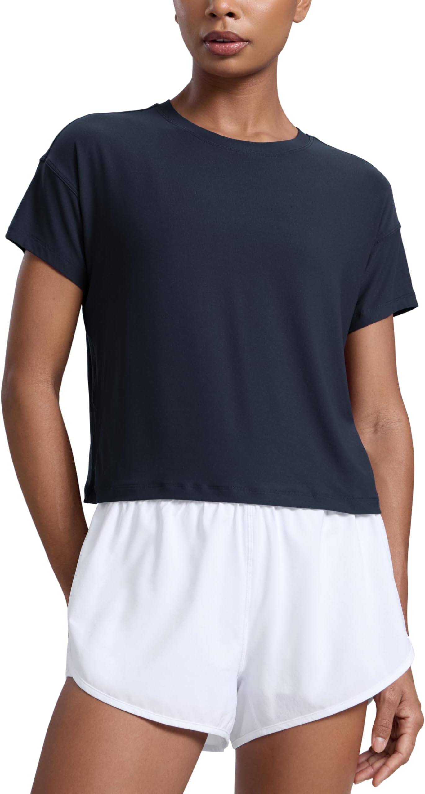 Cloudweight High Neck Workout Tops for Women Basic Athletic Lightweight Short Sleeve Shirts Loose Running T-Shirt