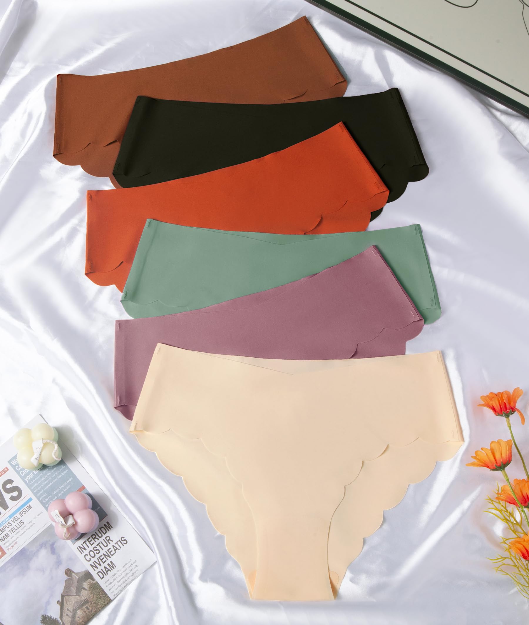 Sexy Seamless Underwear Wave Edge No Show Bikini Panties V-waist Ice Silk Hipster Lady Cheeky Invisibles Briefs 6 Pack