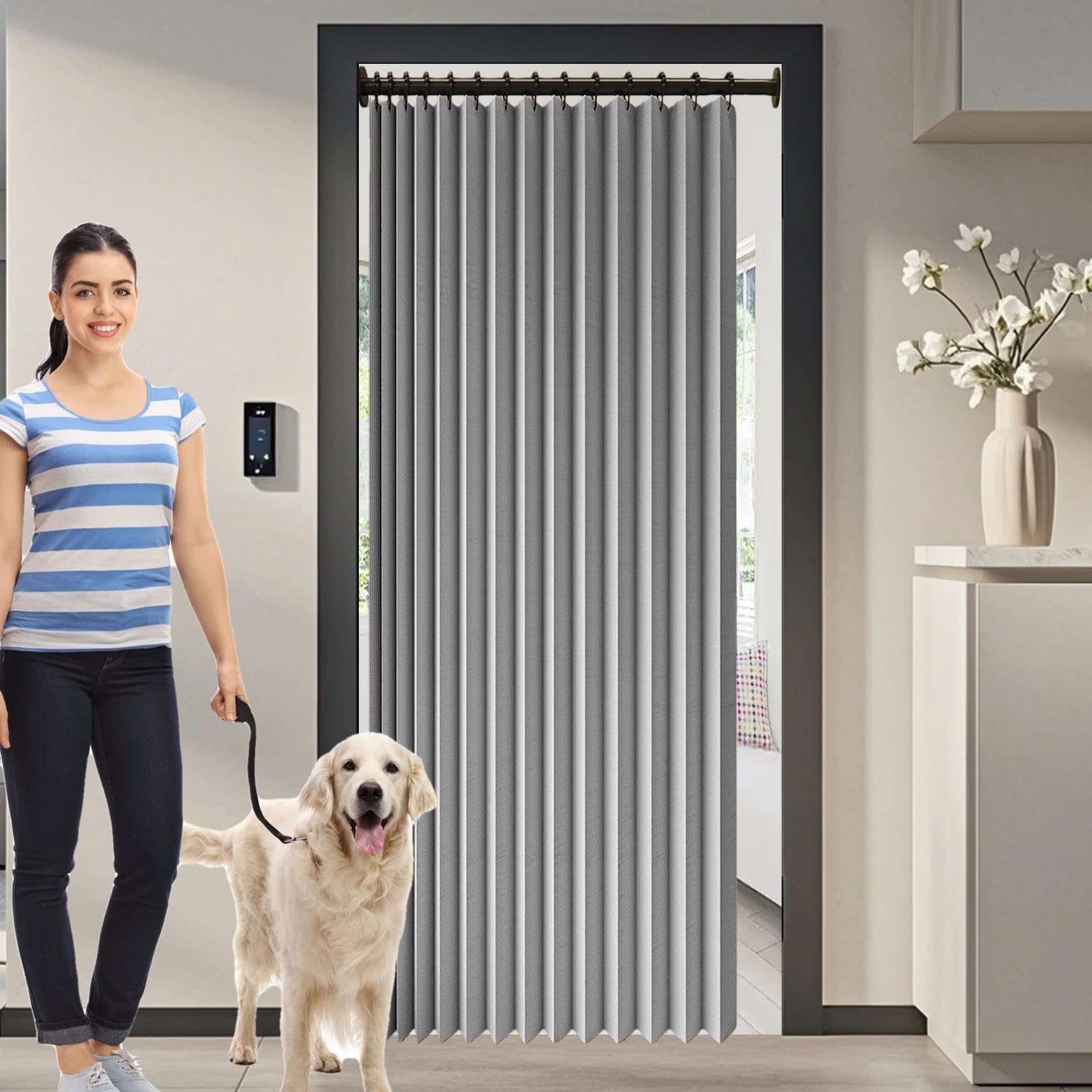 Rideau de porte occultant 136x170 cm gris à oeillets pour balcon