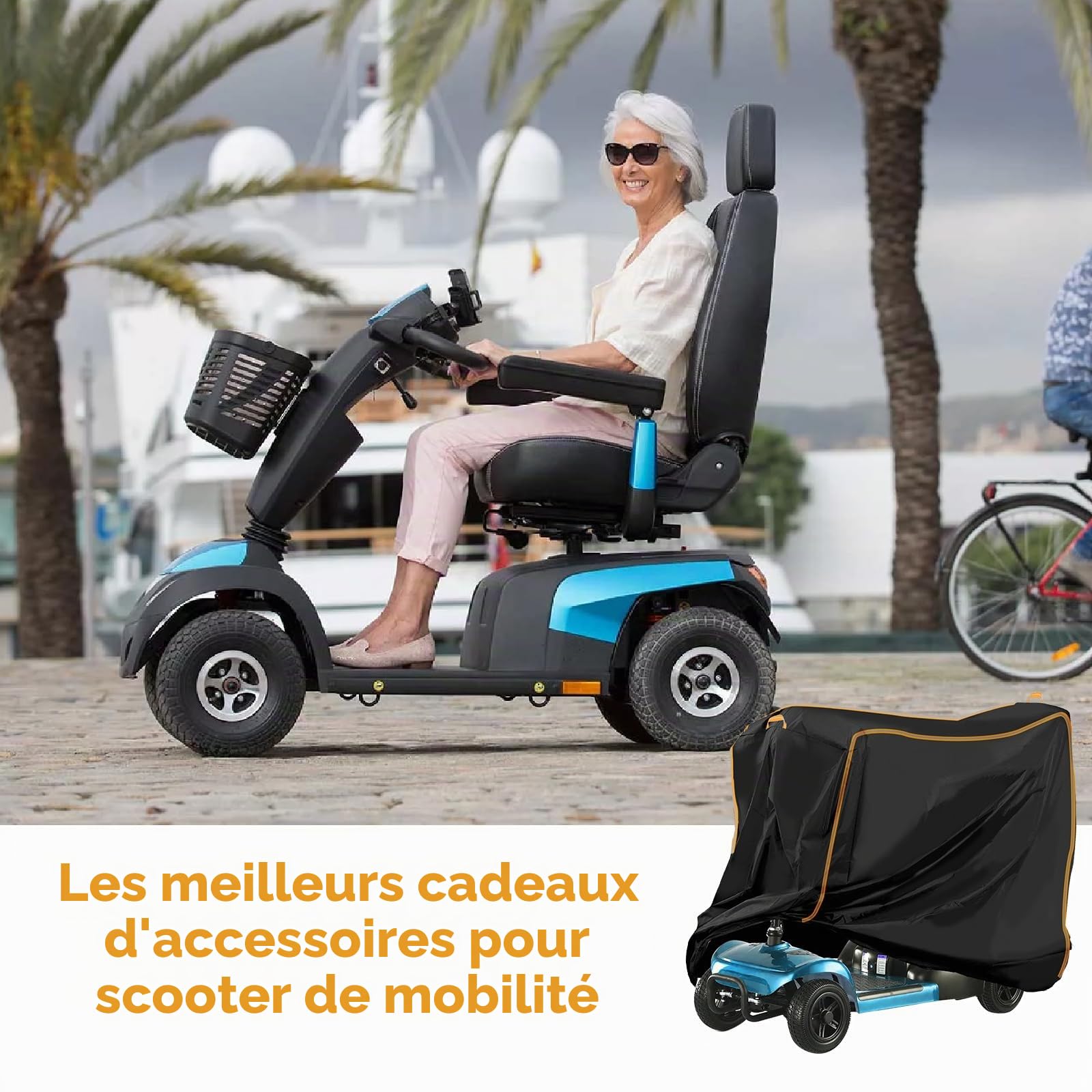 JOJOCY Housse robuste imperméable pour scooter de mobilité - Tissu Oxford 420D avec bandes réfléchissantes et boucles de fixation - Pour scooters à 3 et 4 roues (XL, 144 x 99 x 68 cm)