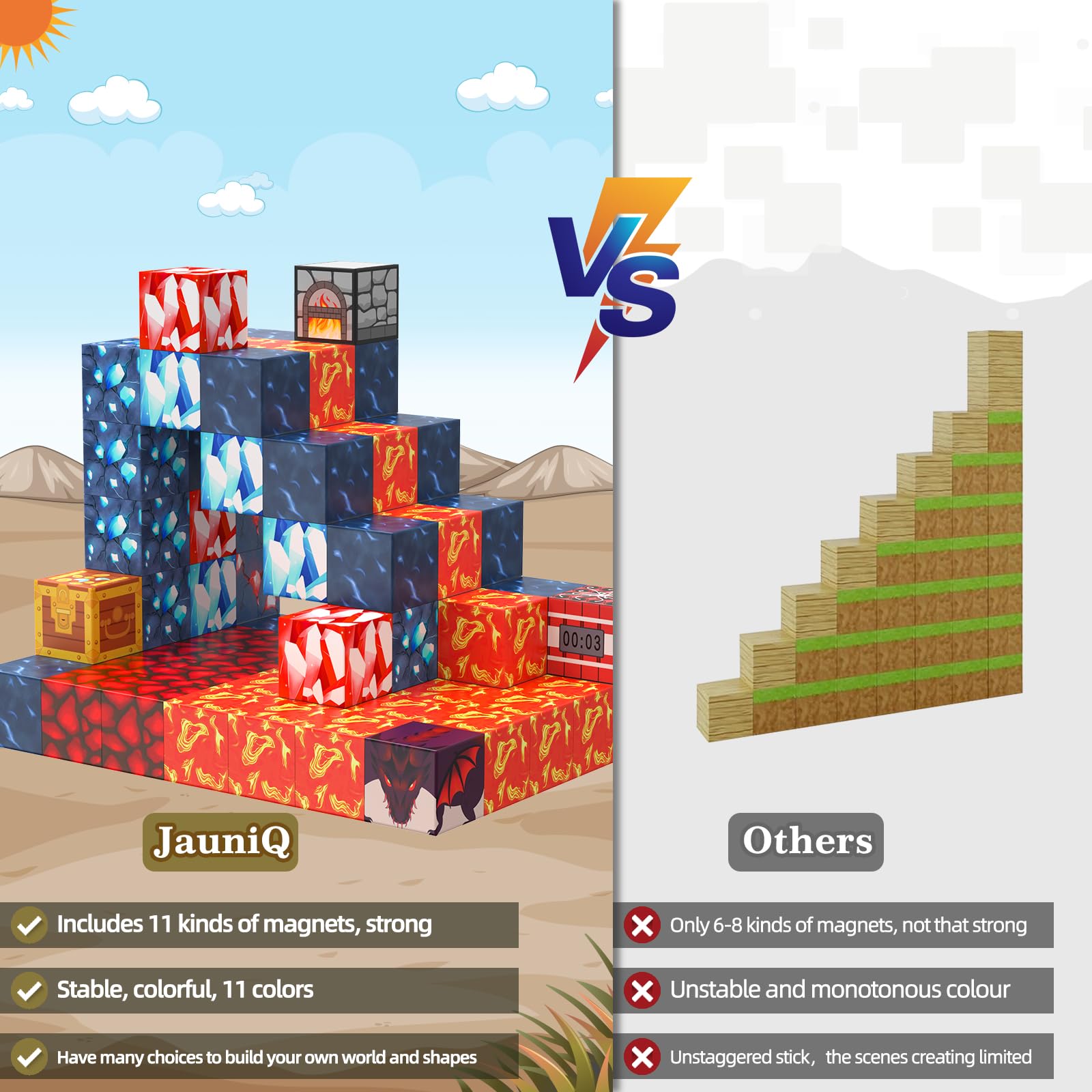 Magnetic Blocks 100 PCS Magnetic Tiles Building Toys Toddler Toys STEM Sensory Construction Toys for 3 4 5 6 7 8 Year Old Boys & Girls, Creative Kids Games Kids Toys