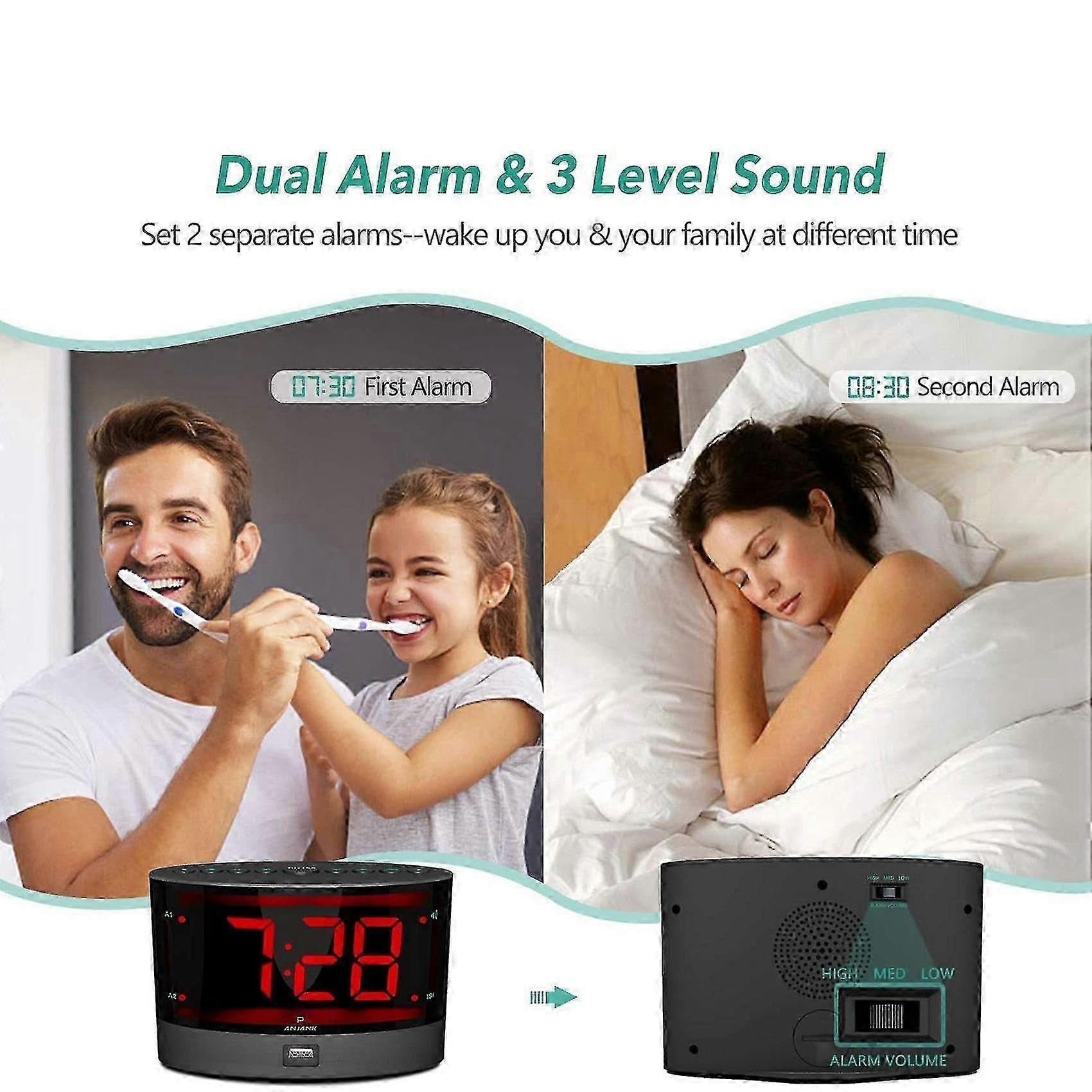 Extra lauter Wecker mit kabellosem Bett-Shaker, vibrierender Doppelwecker für schwere Schläfer, Gehörlose
