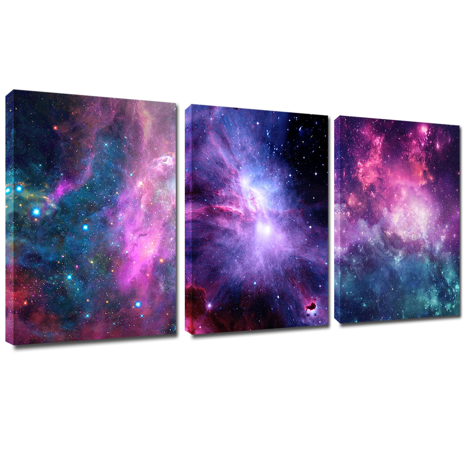 Outer Space Canvas Wall Art - Framed for Modern Home Decoration Set of 3 Pieces Milky Way Wall Art Paintings Pictures Universe Galaxy Canvas Wall Decor Ready to Hang for Living Room Teens Bedroom