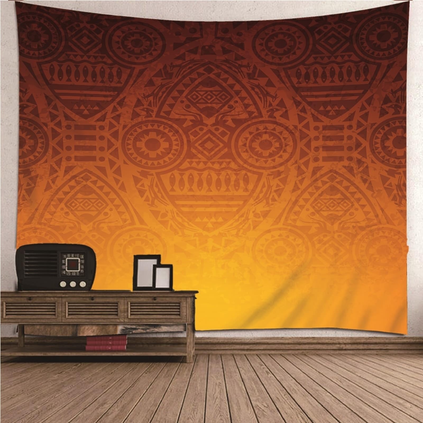 Arazzo in tessuto arancione arazzo coperta indiano etnico gradiente XXL 350 x 256 cm (larghezza x altezza) Premium per la decorazione della casa e del soggiorno