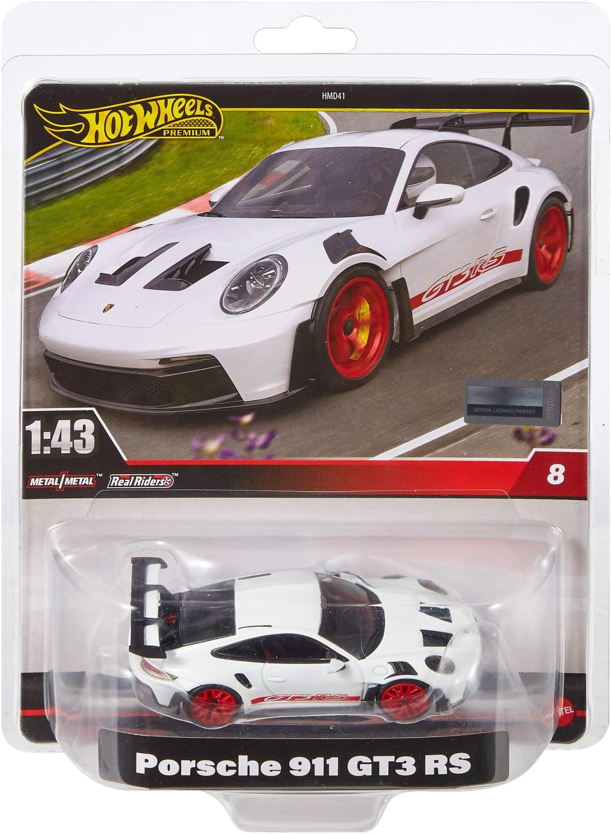 Hot Wheels Premium 1:43rd Scale Vehicle, Porsche 911 GT3 RS Officially Licensed Replica Die-Cast Car for Adult Collectors with Real Riders Tires