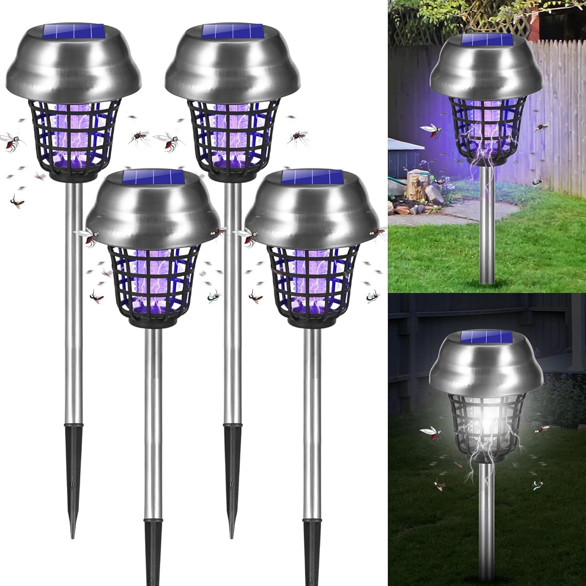 2026 4Pack Solar Bug Zapper Outdoor Mosquito Repellent Outdoor Patio,Mosquito Trap Used to Repel Gnat Small Flying Insect,Waterproof Mosquito Zapper for Outside,Solar Fly Zapper for Yard Garden Farm