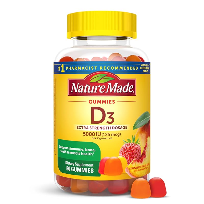 Nature Made Vitamina D3 em gomas 5000 IU (125 mcg) 80 gomas