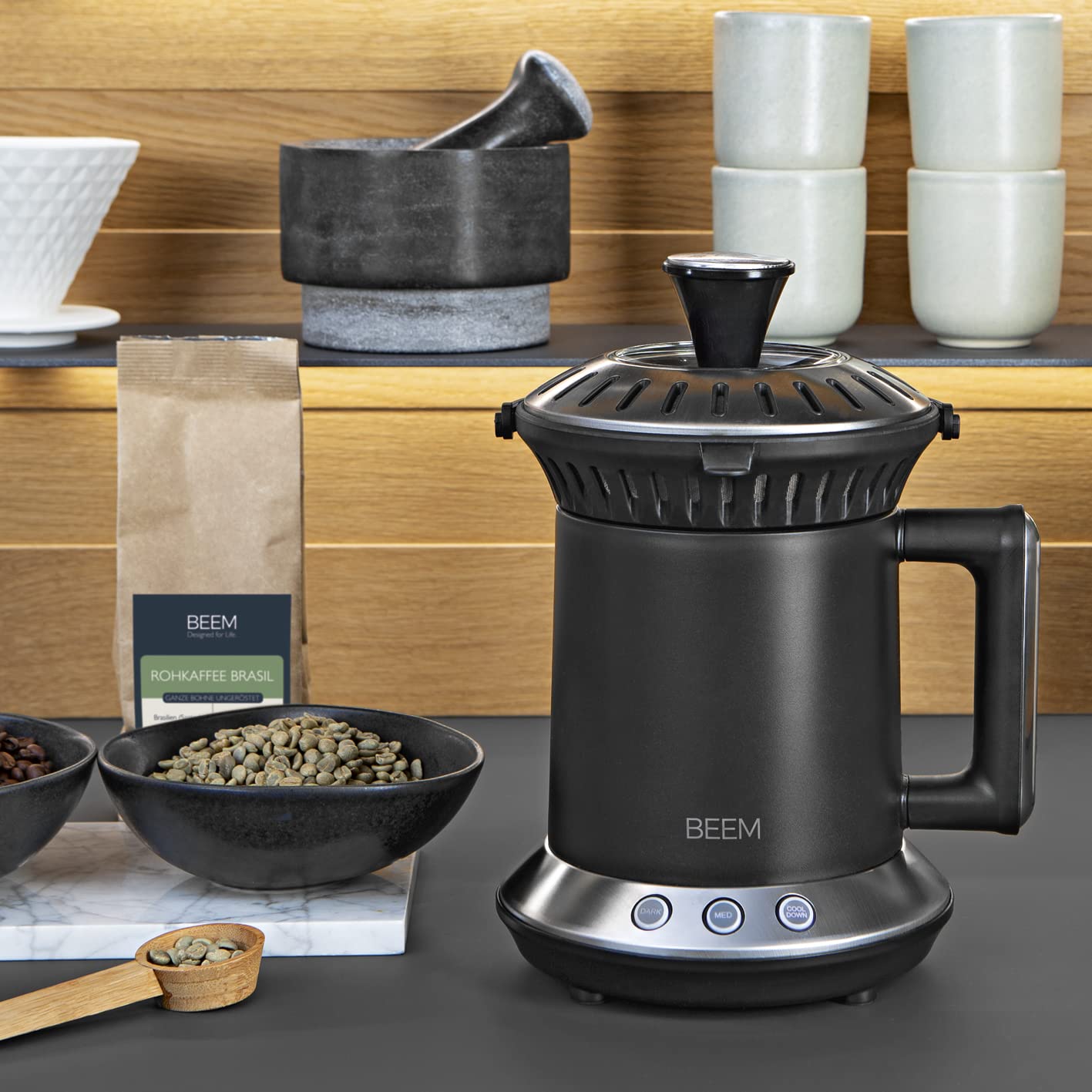 BEEM ROAST Kaffeeröster | 2 Röstgrade einstellbar | Intervallröstung [Edelstahl, Borosilikatglas]