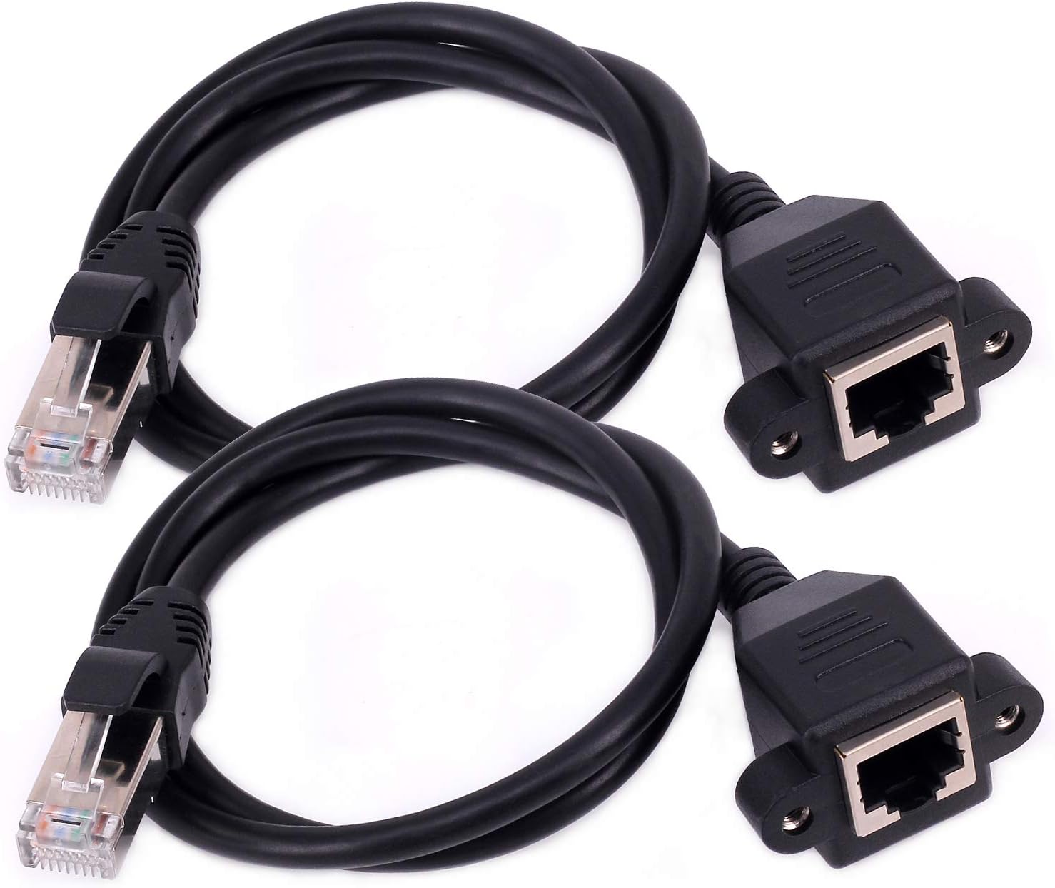 Ethernet Extension Cable, [2 Pack] 0.6m RJ45 Male to Female LAN Ethernet Network Cat6 Cat5e Cat5 Panel Mount Cable RJ45 Extension Extender Cord for Switches, Routers (Black)