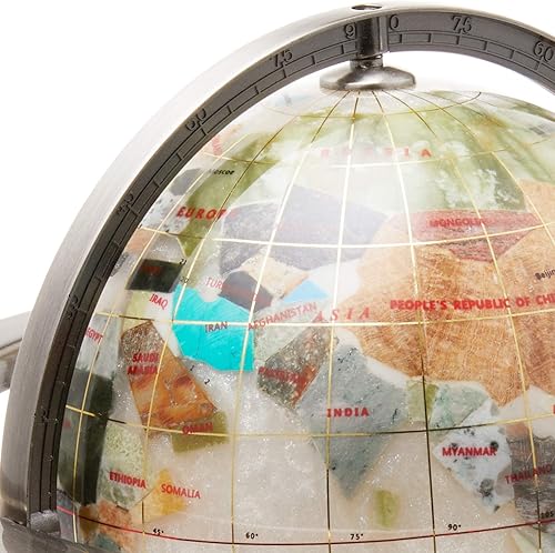 Miniatura 5 de Unique Art - Globo del mundo con piedras preciosas oceánicas de 10 pulgadas de alto, con soporte plateado de 4 patas, color blanco