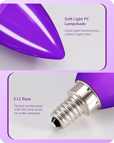 Miniatura 6 de EDISHINE Bombilla púrpura regulable, bombillas de candelabro C35 E12, equivalente a 60 W, bombilla LED para candelabro, bombilla de vela vintage,