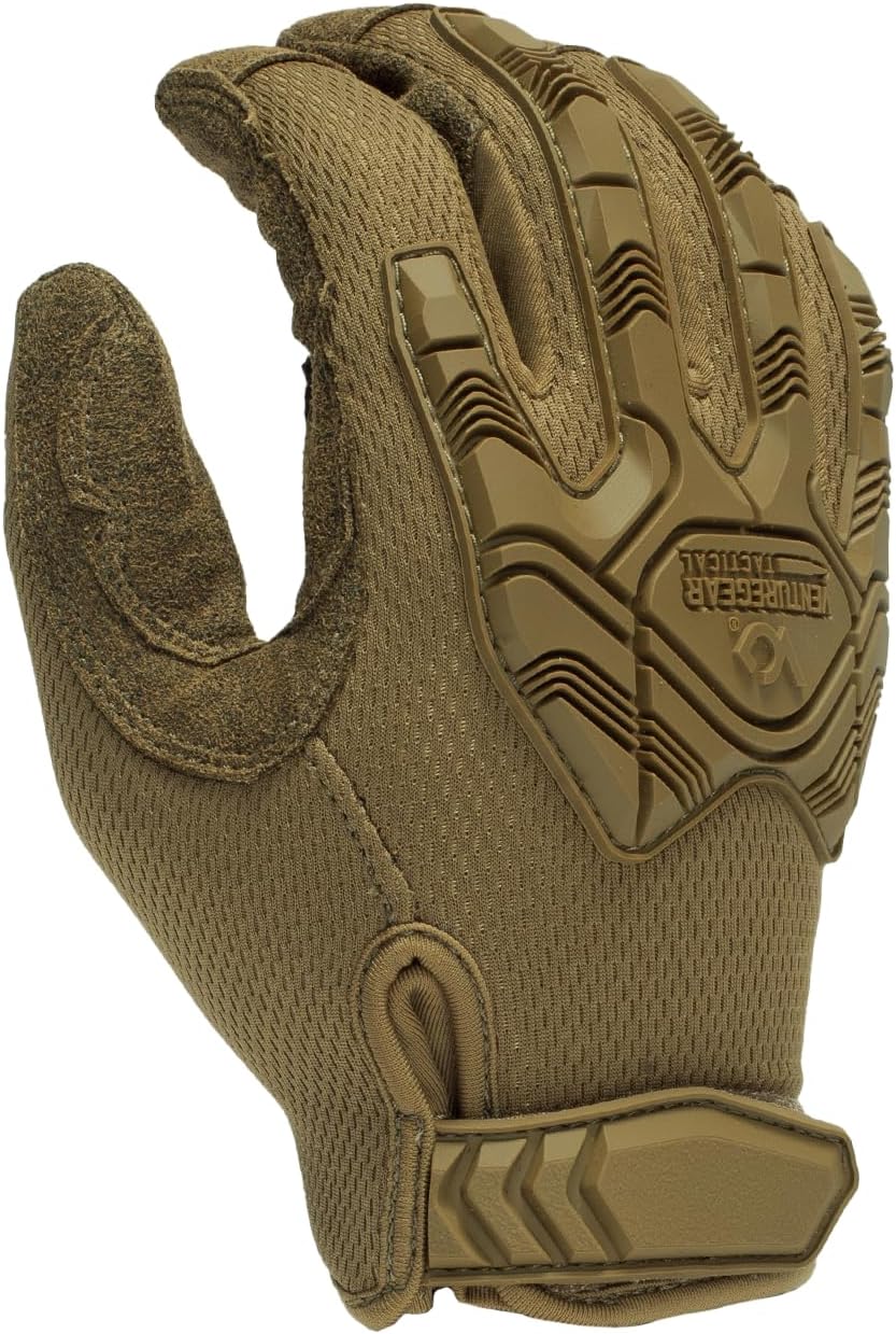 Venture Gear Tactical Heavy Duty Impact TPR Adjustable Operator Gloves Touchscreen Coyote Brown Medium