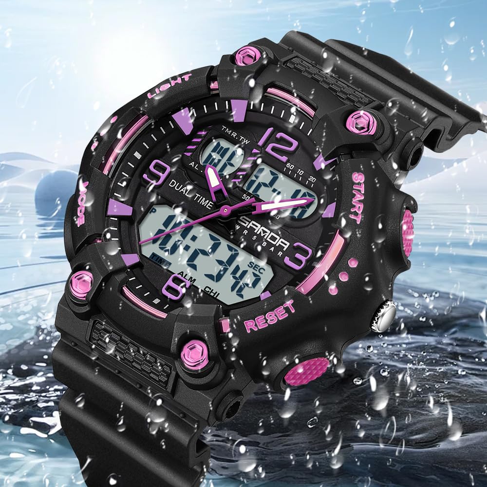Gosasa Montre de sport analogique numérique pour homme et femme - Double affichage - Étanche jusqu'à 50 m - Style militaire - Robuste - Avec rétroéclairage LED - Bracelet en TPU pour l'entraînement