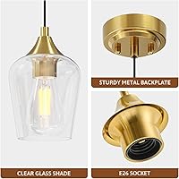 Vista 4 de VONLUCE Pendant Lights Kitchen Island, Brushed Gold Pendant Light Fixtures with E26 Base & Adjustable Cable, Modern Pendant Lighting with Glass
