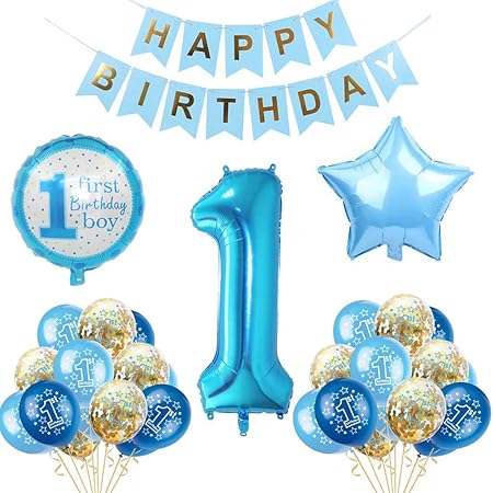 Decorations 1er Anniversaire Bebe Garcon Premiere Party Kit De Theme Or Bleu 1 12 Mois Banniere De Photo Couronne De 1 An Banderole De Joyeux Anniversaire Gateau Topper Ballon Decor De Papier Amazon Fr