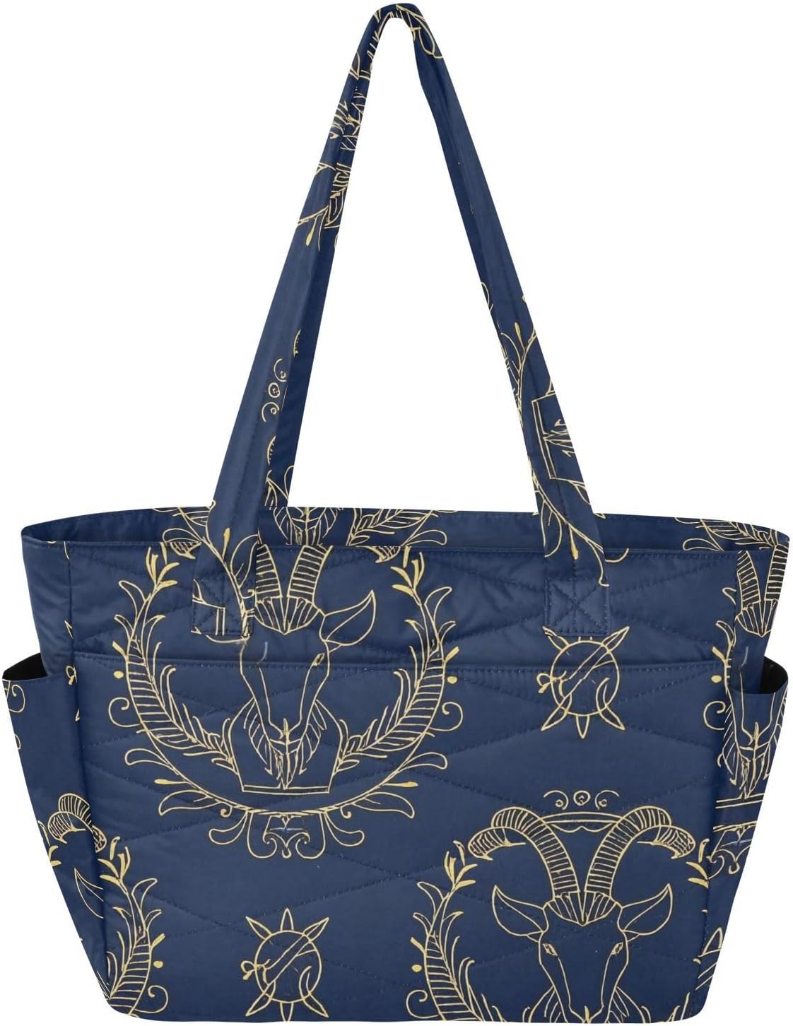 Gold Zodiac Sign Astrology Navy Blue Tote Bag Gym Bag for Gym with Reinforced Bottom Bolsa para gimnasio