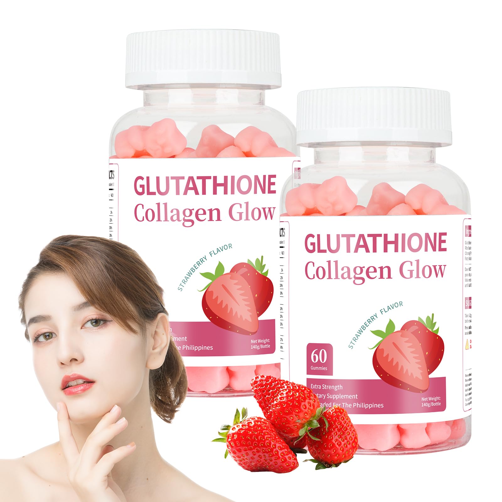 glutathione collagen glow philippines Nature Glow Glutathione Collagen - Strawberry Flavor, 60 Chewable Gummies main image 1
