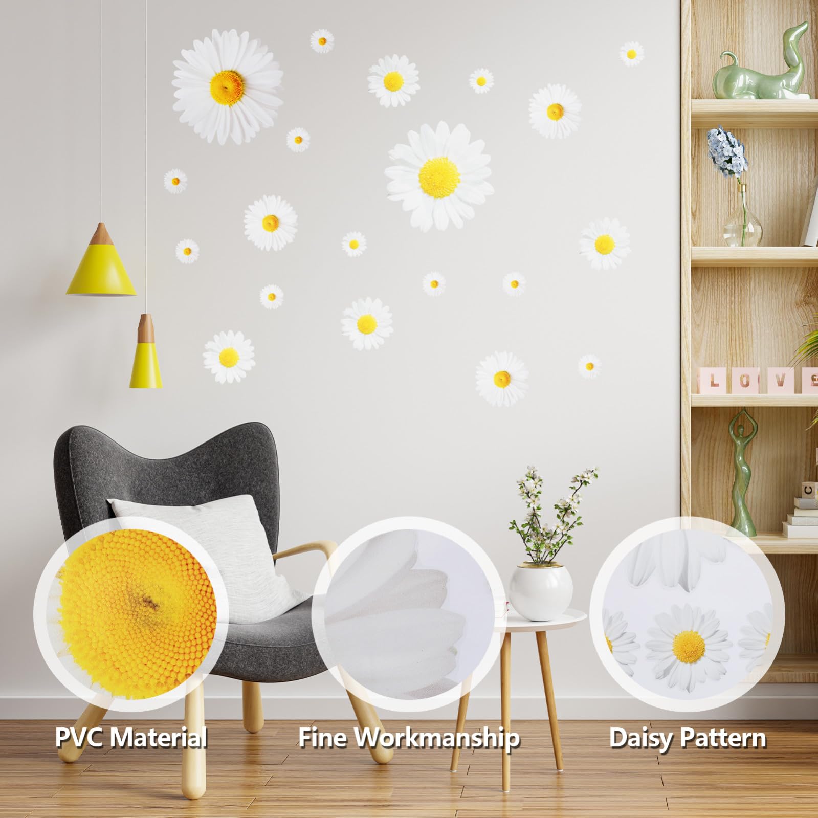 NUOBESTY Adesivi Murali Margherita Decalcomanie Murali Floreali Rimovibili Fai da Te Fiori Margherita Decorazione Artistica da Parete per Bambini Decalcomanie Autoadesive da Soggiorno per