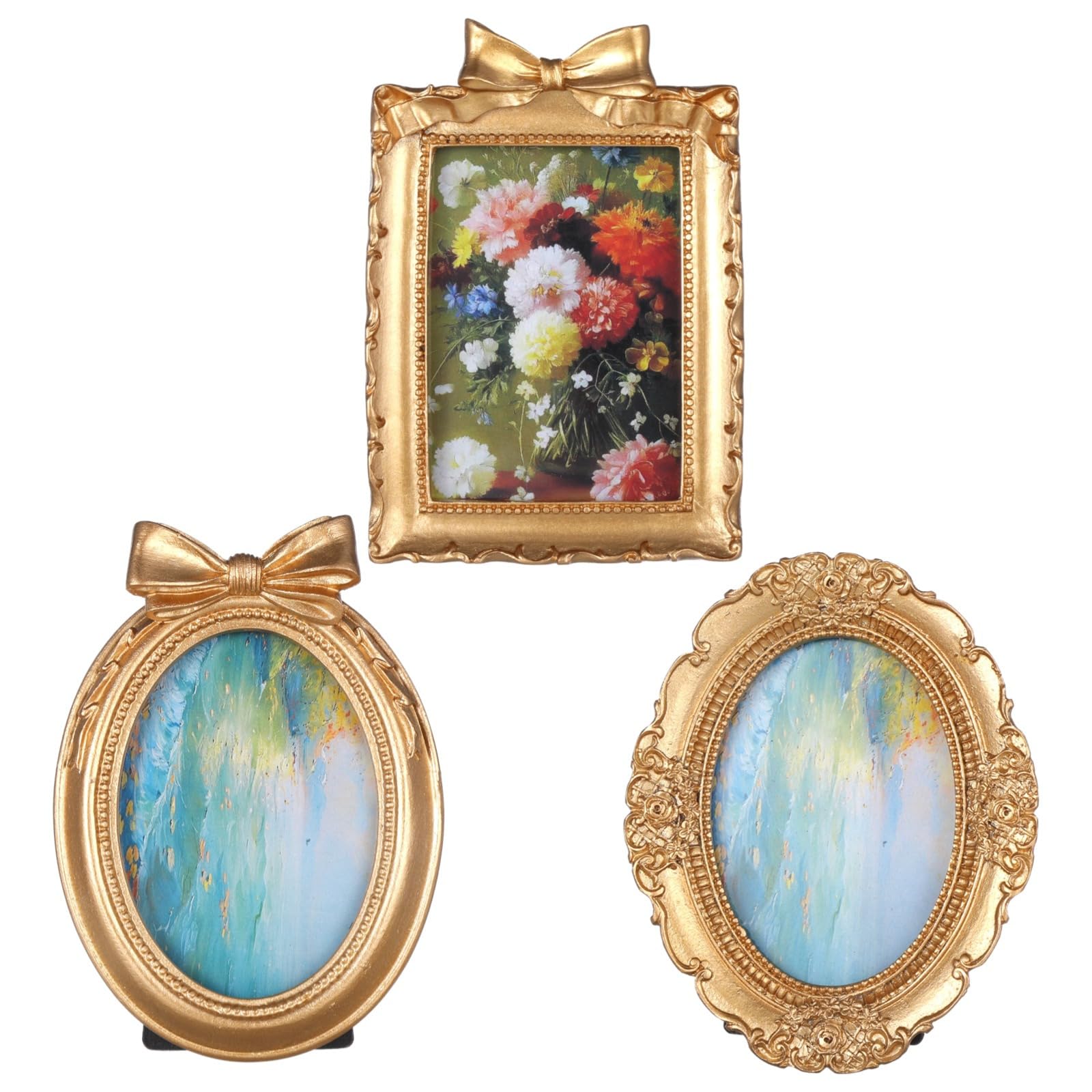 3-częściowy zestaw złotych barokowych ramek na zdjęcia, antyczne wytłaczane mini ramki na ścianę i stół, elegancka dekoracja domu do galerii