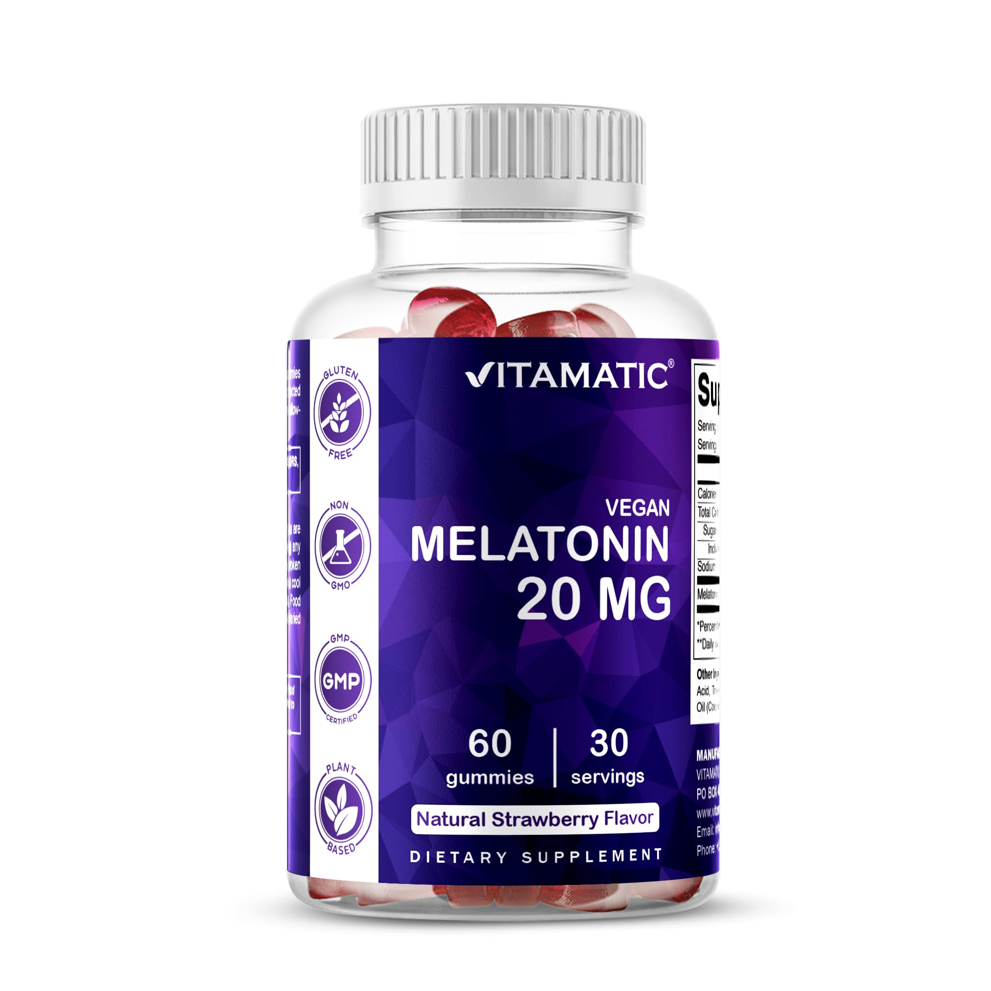 Vitamatic Melatonin 20mg Gummies for Adults, 30 Servings - 60 Count - Non-Habit Forming Supplement