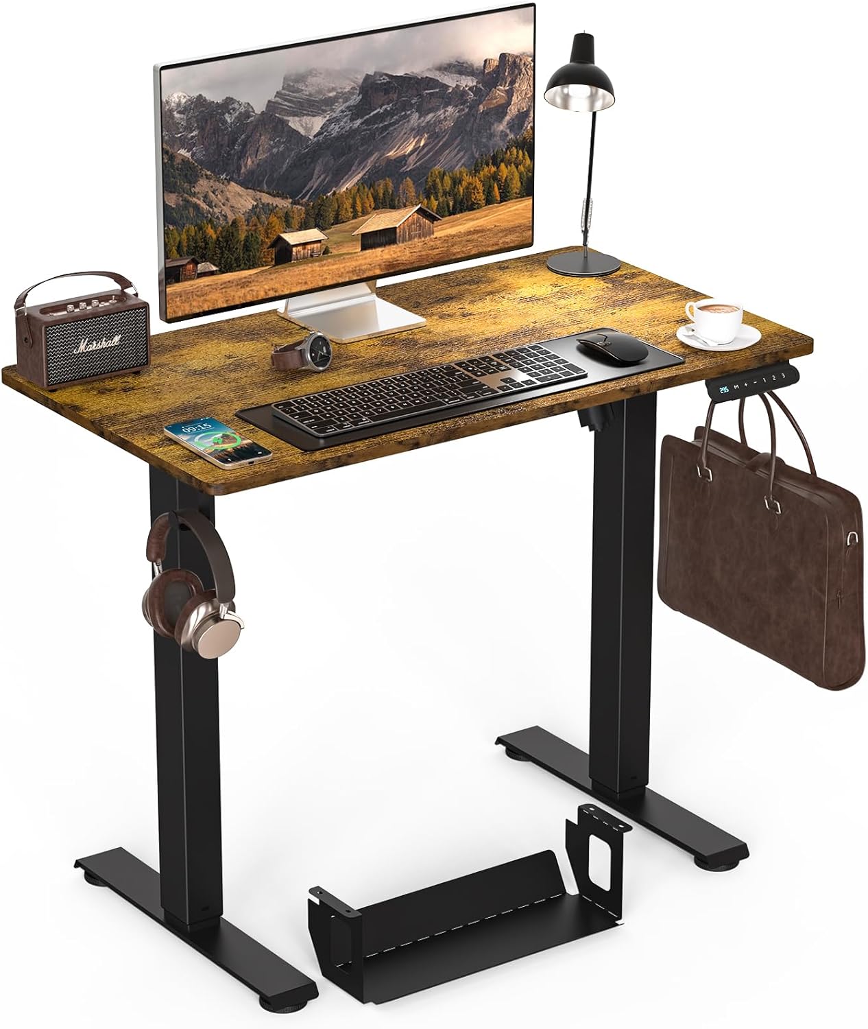 Photo 1 of Adjustable Height Standing Desk,35 x 20 Inches Small Electric Sit Stand Up Mini Desk Rising Desk for Home Office or Kids,Computer Desk with Cable Management(Rustic Brown)