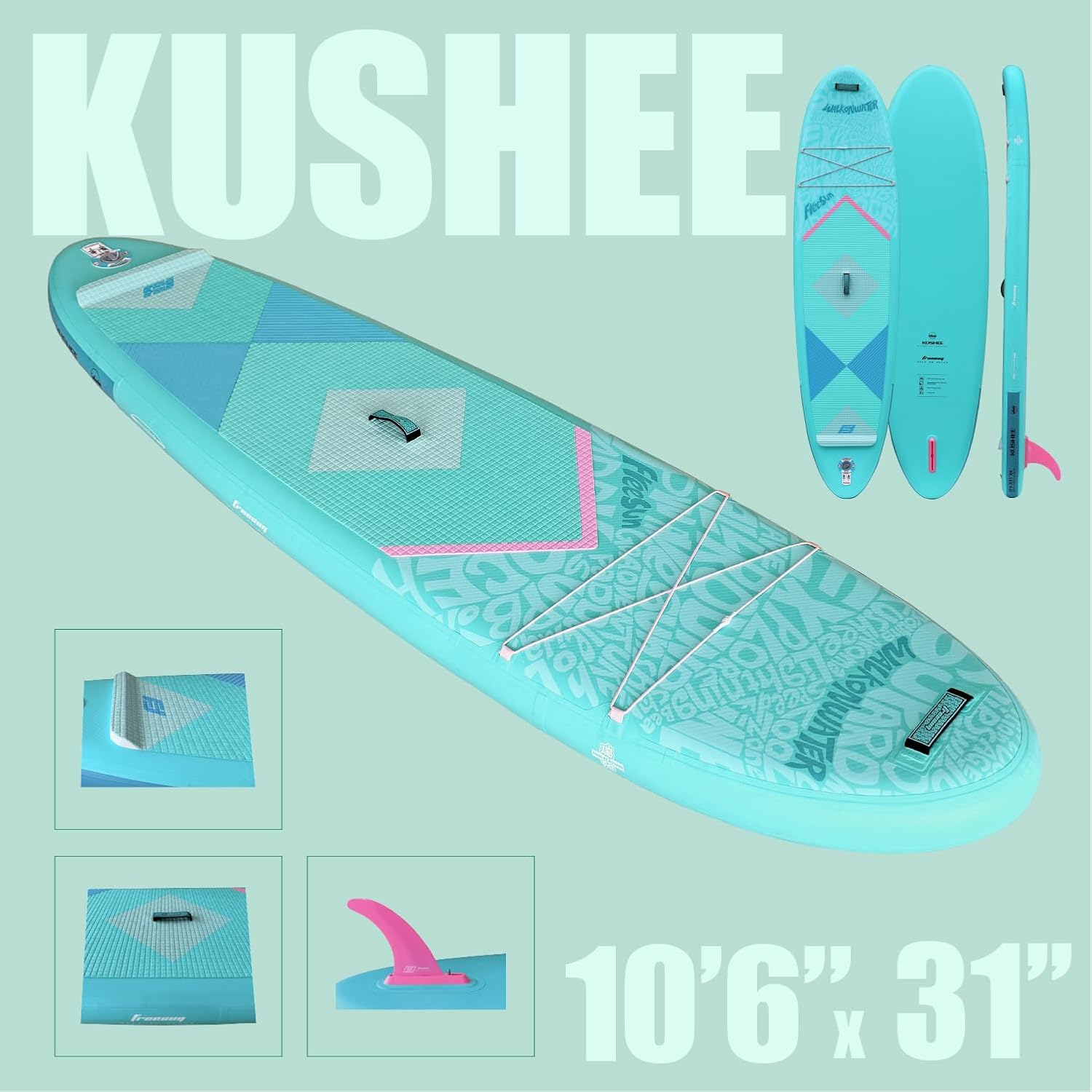 FREESUN KUSHEE 10’6” x 31” Inflatable Stand Up Paddle Board, All-Around iSUP for Beginners & Adults, Glue-Free Heat-Fusion Tech for Extra Durability, Stable Wide Nose, Lightweight Blow Up SUP