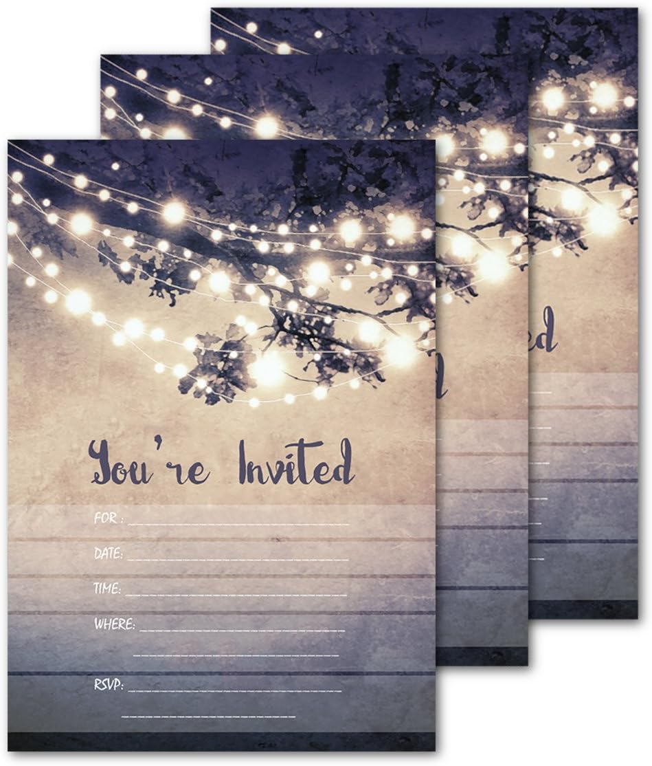 25 Outdoor Lights You're Invited Party Invitations 5x7 Card Stock with Envelopes
