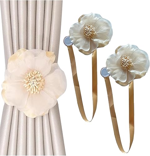 Miniatura 9 de 2 alzapaños magnéticos de flores para cortina, hibisco, clips decorativos para atar en la parte trasera de la ventana, cuerdas de sujeción para el